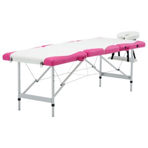 vidaXL Table de massage pliable 4 zones Aluminium Blanc et rose