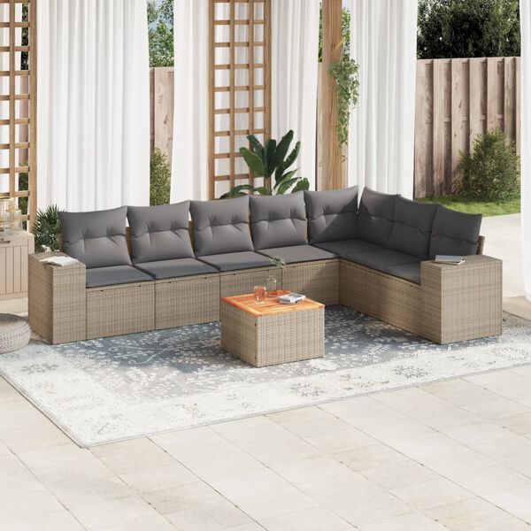 vidaXL Salon de jardin avec coussins 8 pcs beige r&eacute;sine tress&eacute;e