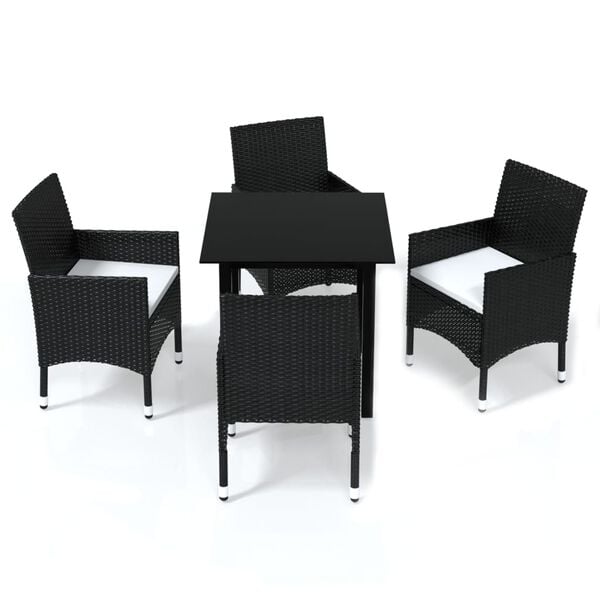 vidaXL Ensemble &agrave; d&icirc;ner de jardin avec coussins 5 pcs poly rotin noir
