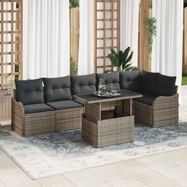 vidaXL Ensemble de canap&eacute; de jardin 7 pcs Gris Poly Rattan