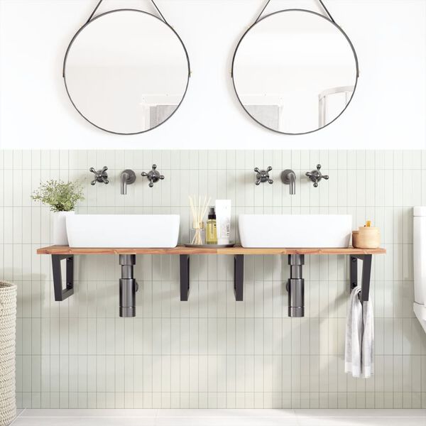 vidaXL &Eacute;tag&egrave;re de vasque murale acier et bois massif d'acacia