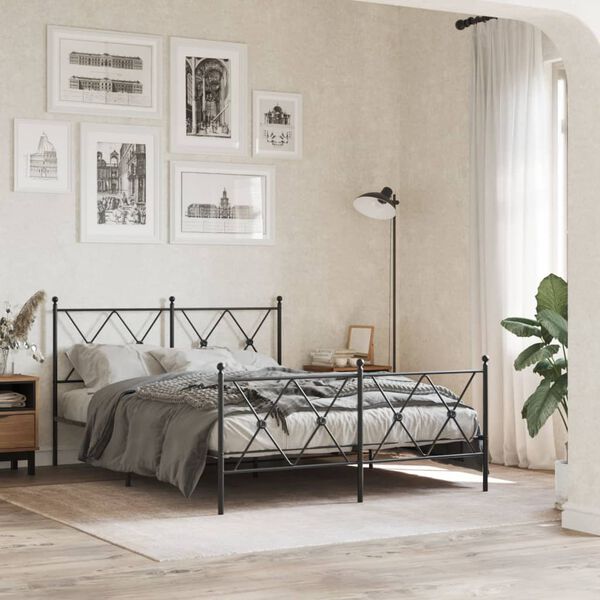 vidaXL Cadre de lit métal sans matelas avec pied de lit noir 140x190cm