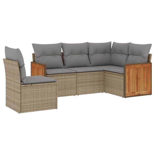 vidaXL Salon de jardin avec coussins 5 pcs beige r&eacute;sine tress&eacute;e