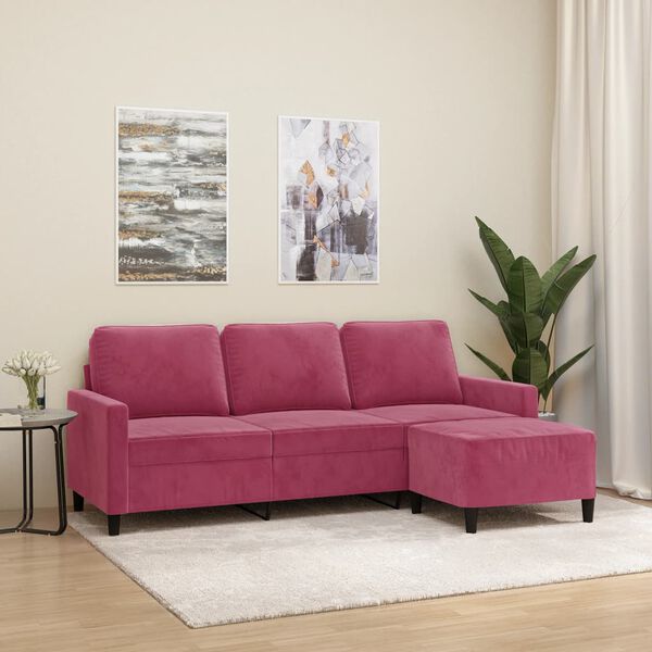 vidaXL Canap&eacute; &agrave; 3 places et repose-pieds Rouge bordeaux 180 cm Velours