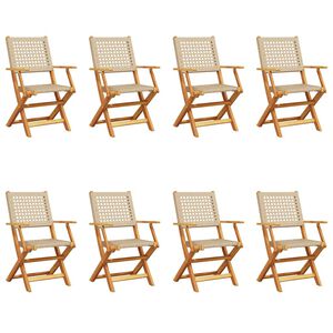 vidaXL Chaises de jardin pliantes lot de 8 beige rotin et bois massif