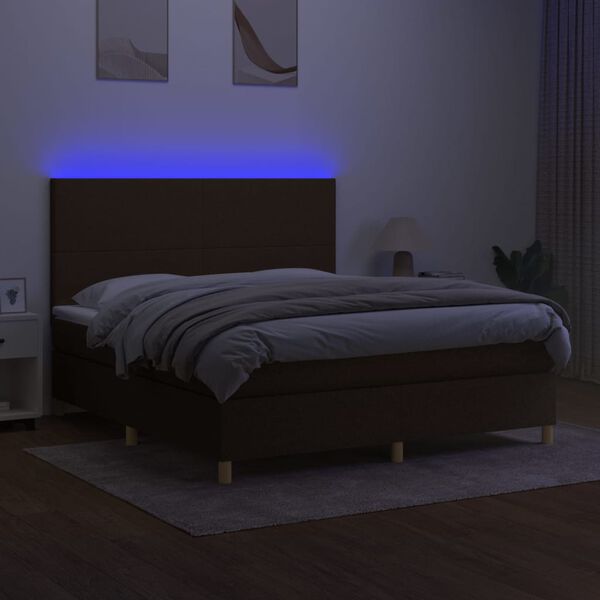vidaXL Sommier &agrave; lattes de lit matelas et LED Marron fonc&eacute; 180x200 cm