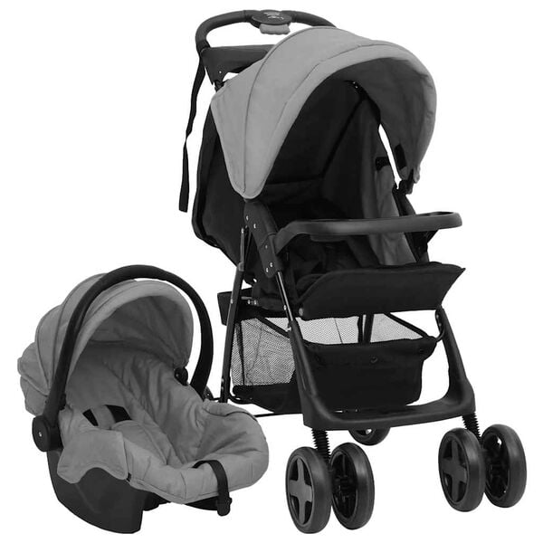 vidaXL Poussette pour b&eacute;b&eacute; 3-en-1 Gris clair et noir Acier