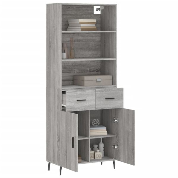 vidaXL Buffet haut Sonoma gris 69,5x34x180 cm Bois d'ing&eacute;nierie
