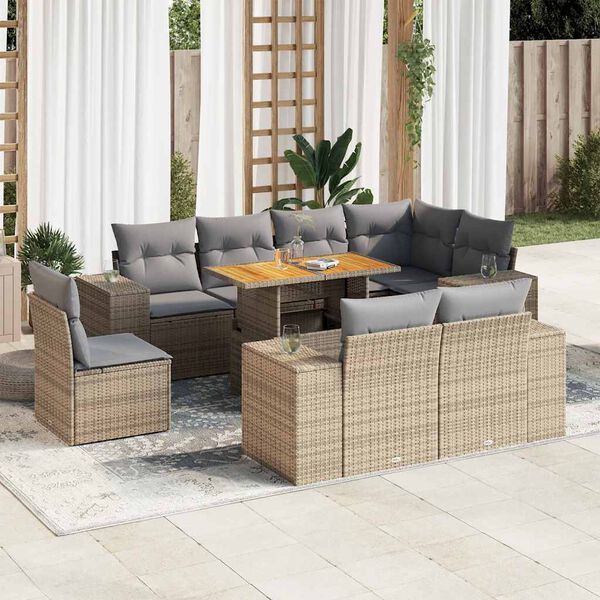 vidaXL Salon de jardin avec coussins 9 pcs beige r&eacute;sine tress&eacute;e