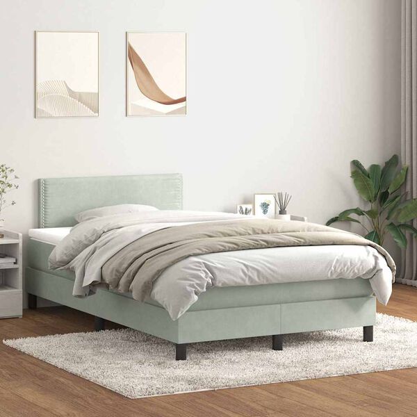 vidaXL Sommier &agrave; lattes de lit et matelas et LED gris clair 120x220cm velours