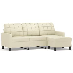 vidaXL Canap&eacute; &agrave; 3 places avec repose-pieds Cr&egrave;me 180 cm Similicuir