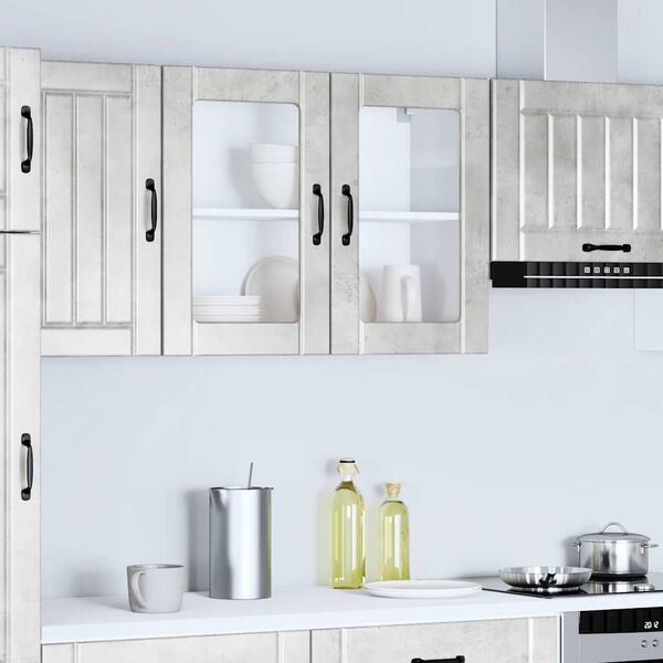vidaXL Armoire murale de cuisine avec porte en verre Lucca gris b&eacute;ton