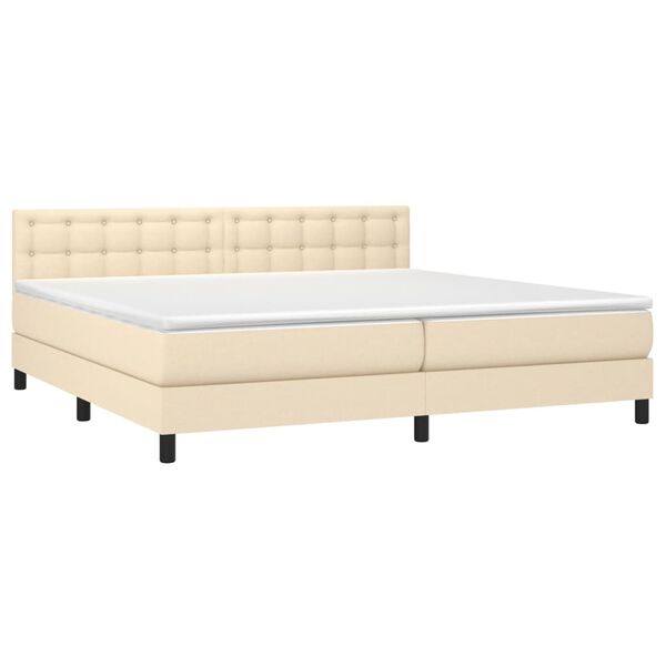 vidaXL Sommier &agrave; lattes de lit et matelas et LED Cr&egrave;me 200x200cm Tissu