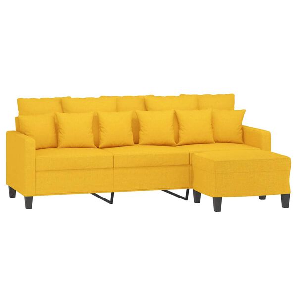 vidaXL Canap&eacute; &agrave; 3 places avec repose-pieds Jaune clair 180 cm Tissu