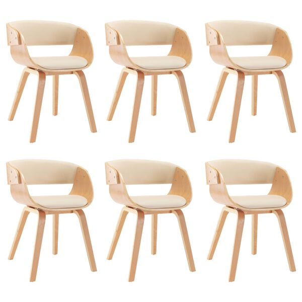 vidaXL Chaises &agrave; manger lot de 6 cr&egrave;me bois courb&eacute; et similicuir