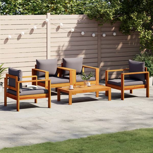 vidaXL Salon de jardin avec coussins 5 pcs Bois d'acacia solide