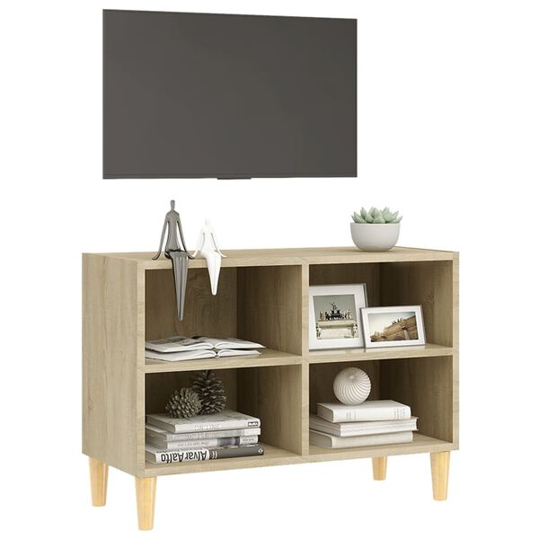 vidaXL Meuble TV avec pieds en bois massif Chêne sonoma 69,5x30x50 cm