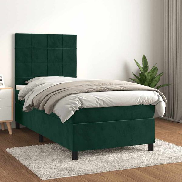 vidaXL Sommier &agrave; lattes de lit avec matelas Vert fonc&eacute; 90x190 cm