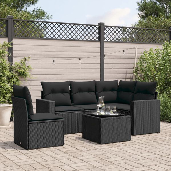 vidaXL Salon de jardin 6 pcs avec coussins noir r&eacute;sine tress&eacute;e