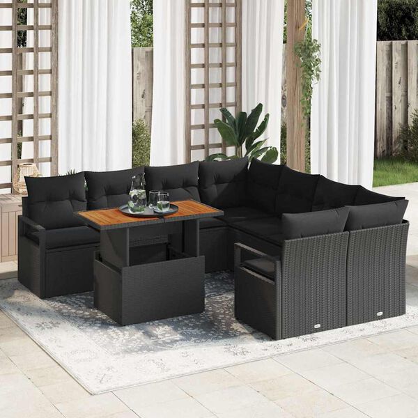 vidaXL Ensemble de canap&eacute; de jardin 9 pcs Noir Poly rotin
