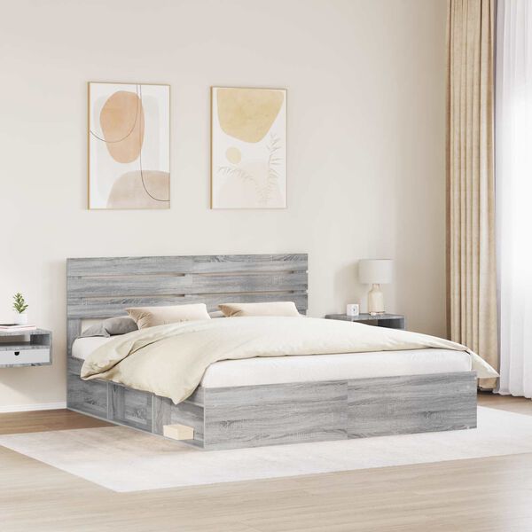 vidaXL Cadre de lit Gris Sonoma 180 x 200 cm Pin massif