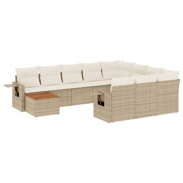 vidaXL Salon de jardin 11 pcs avec coussins beige r&eacute;sine tress&eacute;e