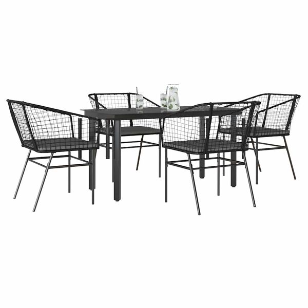 vidaXL Ensemble &agrave; manger de jardin et coussins 5 pcs noir rotin verre