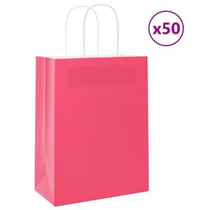 vidaXL Sacs en papier 50 pcs avec poign&eacute;es rose 21x11x28 cm