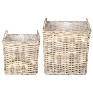 vidaXL Panier de Plante avec stockage 2 pc Gris naturel Rattan Kubu