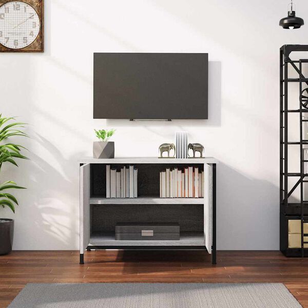vidaXL Meuble TV avec portes sonoma gris 60x35x45 cm bois d'ing&eacute;nierie