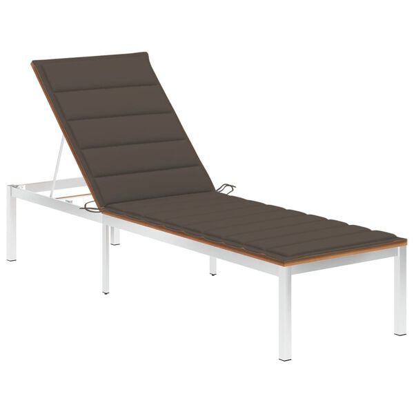 vidaXL Chaise longue avec coussin Bois de teck et acier inoxydable