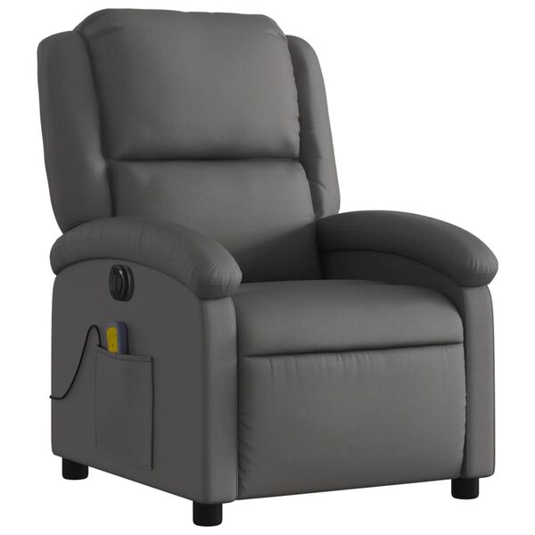 vidaXL Fauteuil de massage inclinable &eacute;lectrique gris cuir v&eacute;ritable