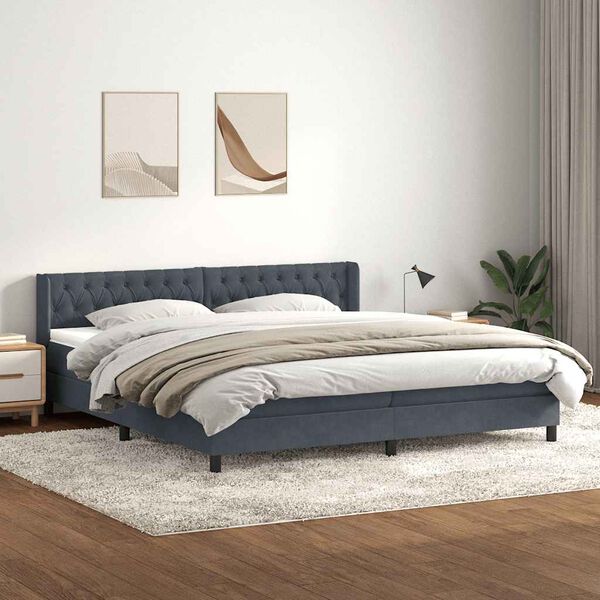 vidaXL Sommier &agrave; lattes de lit et matelas gris fonc&eacute; 180x210cm velours