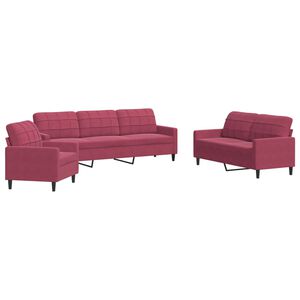 vidaXL Ensemble de canap&eacute;s 3 pcs avec coussins Rouge bordeaux Velours