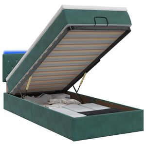 vidaXL Lit coffre avec matelas et LED Vert fonc&eacute; 90 x 190 cm Velours