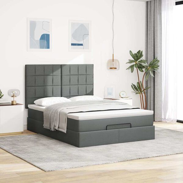 VidaXL Cadre de lit ottoman avec matelas gris fonc&eacute; 140x200 cm tissu