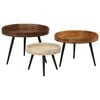 vidaXL Tables basses rondes 3 pcs bois de manguier massif