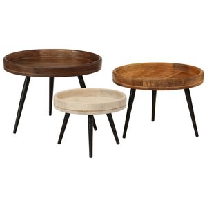 vidaXL Tables basses rondes 3 pcs bois de manguier massif