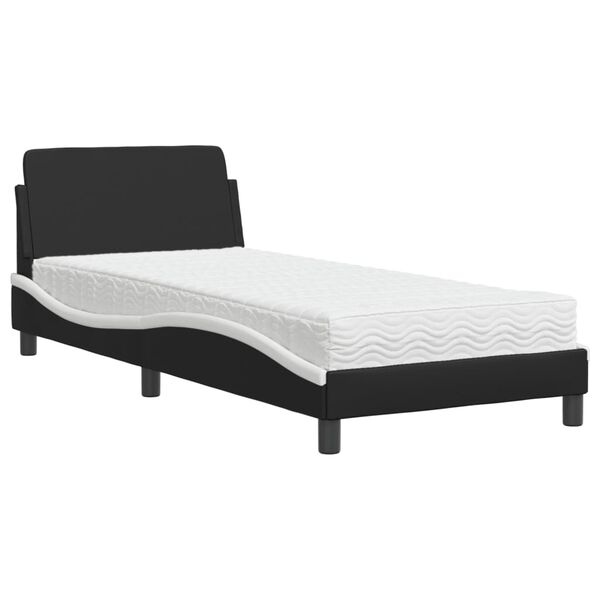 vidaXL Lit avec matelas Dover noir et blanc 90x190 cm similicuir