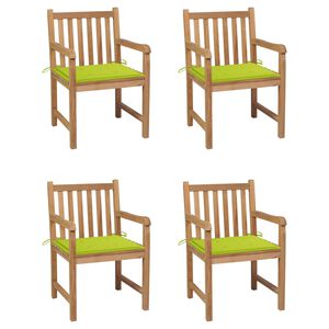 vidaXL Chaises de jardin lot de 4 avec coussins vert vif Bois de teck