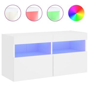 vidaXL Meuble TV mural avec lumi&egrave;res LED blanc 80x30x40 cm