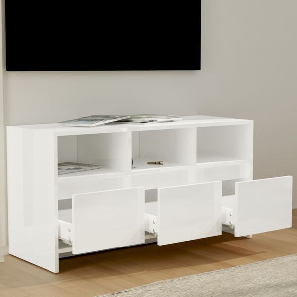 vidaXL Meuble TV Blanc brillant 102x37,5x52,5 cm Bois d'ing&eacute;nierie