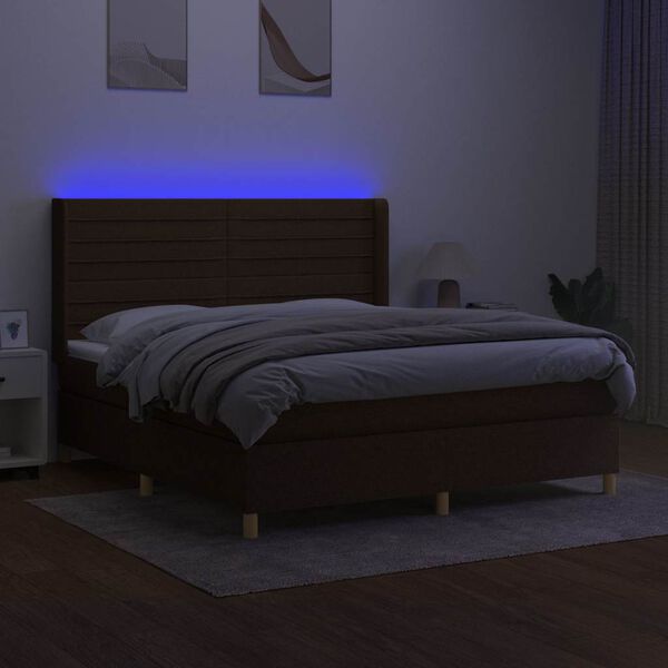 vidaXL Sommier &agrave; lattes de lit matelas et LED Marron fonc&eacute; 180x200cm