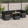 vidaXL Salon de jardin avec coussins 8 pcs noir r&eacute;sine tress&eacute;e acacia