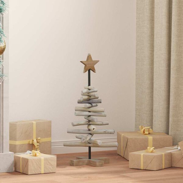 vidaXL Sapin de Noël avec support Marron 60 cm Bois de teck solide