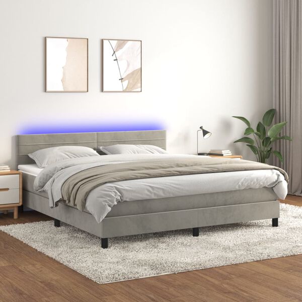vidaXL Sommier &agrave; lattes de lit avec matelas LED Gris clair 180x200 cm