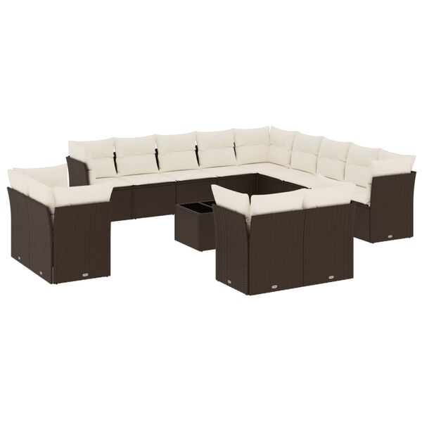 vidaXL Salon de jardin avec coussins 14 pcs marron r&eacute;sine tress&eacute;e