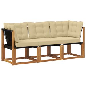 vidaXL Canap&eacute; d&rsquo;ext&eacute;rieur milieu et coin avec coussin 3 Pi&egrave;ce Naturel
