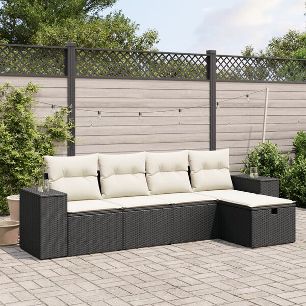 vidaXL Salon de jardin 5 pcs avec coussins noir r&eacute;sine tress&eacute;e