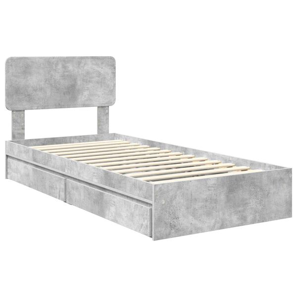 vidaXL Lit de Rangement Gris b&eacute;ton 90 x 200 cm Bois d'ing&eacute;nierie
